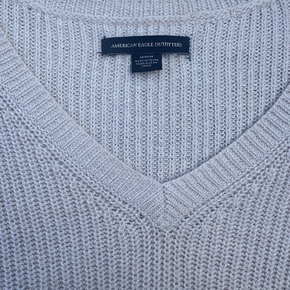 american eagle v-neck cream knit sweater with sleeves and ties - Picture 7 of 9